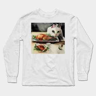 Thanksgiving Food and Cat Long Sleeve T-Shirt